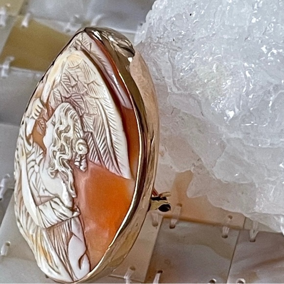 14K gold vintage cameo brooch “hebe and the eagle" - Picture 6 of 8